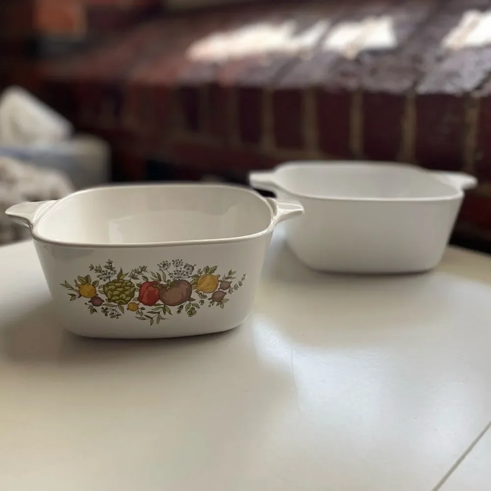 Vintage Corningwear Classic “Spice of Life” Two 3/4 Cup Casserole Dishes